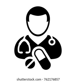 Medical Icon Vector Male Doctor with Pill and Tablet Medicines for Medical Treatment and Consultation Physician Avatar With Stethoscope Symbol in Glyph Pictogram illustration