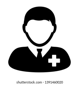 Medical icon vector of male person profile avatar symbol for patient health care in flat color glyph pictogram illustration