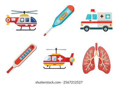 Medical icon vector set hospital elements signs. medicine, ambulance, doctor, nurse, stethoscope, patient, prescription symbol design