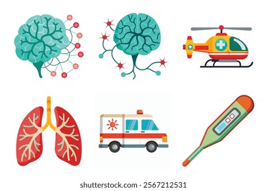 Medical icon vector set hospital elements signs. medicine, ambulance, doctor, nurse, stethoscope, patient, prescription symbol design