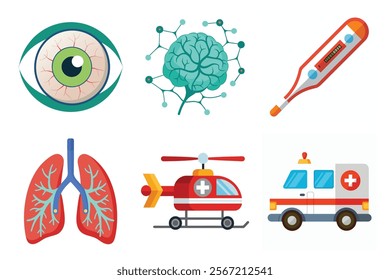 Medical icon vector set hospital elements signs. medicine, ambulance, doctor, nurse, stethoscope, patient, prescription symbol design