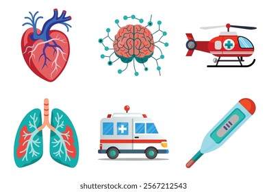 Medical icon vector set hospital elements signs. medicine, ambulance, doctor, nurse, stethoscope, patient, prescription symbol design