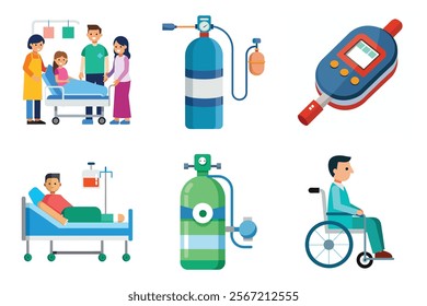 Medical icon vector set hospital elements signs. medicine, ambulance, doctor, nurse, stethoscope, patient, prescription symbol design