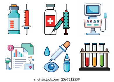 Medical icon vector set hospital elements signs. medicine, ambulance, doctor, nurse, stethoscope, patient, prescription symbol design