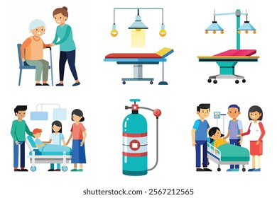 Medical icon vector set hospital elements signs. medicine, ambulance, doctor, nurse, stethoscope, patient, prescription symbol design