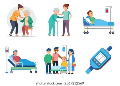 Medical icon vector set hospital elements signs. medicine, ambulance, doctor, nurse, stethoscope, patient, prescription symbol design