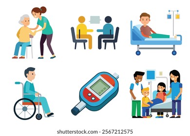 Medical icon vector set hospital elements signs. medicine, ambulance, doctor, nurse, stethoscope, patient, prescription symbol design