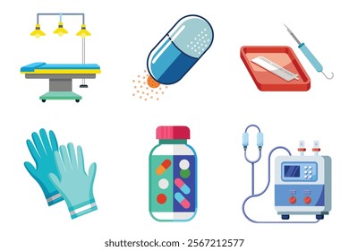 Medical icon vector set hospital elements signs. medicine, ambulance, doctor, nurse, stethoscope, patient, prescription symbol design