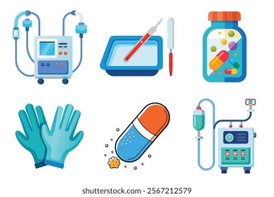 Medical icon vector set hospital elements signs. medicine, ambulance, doctor, nurse, stethoscope, patient, prescription symbol design