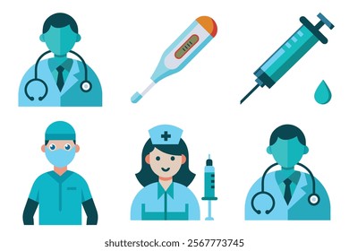 Medical icon vector set hospital elements signs. medicine, ambulance, doctor, nurse, stethoscope, patient, prescription symbol design