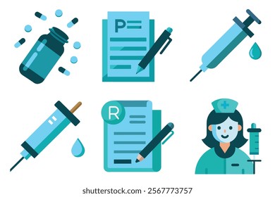 Medical icon vector set hospital elements signs. medicine, ambulance, doctor, nurse, stethoscope, patient, prescription symbol design