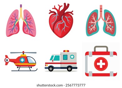 Medical icon vector set hospital elements signs. medicine, ambulance, doctor, nurse, stethoscope, patient, prescription symbol design