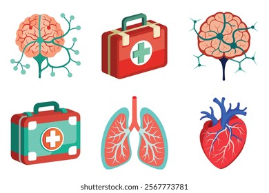 Medical icon vector set hospital elements signs. medicine, ambulance, doctor, nurse, stethoscope, patient, prescription symbol design