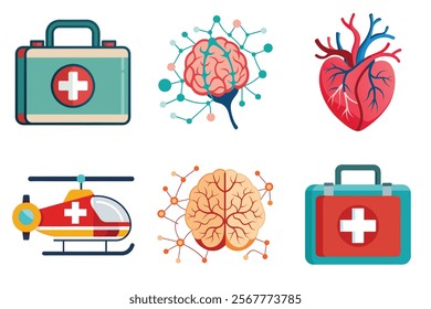 Medical icon vector set hospital elements signs. medicine, ambulance, doctor, nurse, stethoscope, patient, prescription symbol design