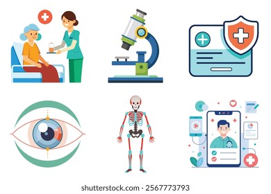 Medical icon vector set hospital elements signs. medicine, ambulance, doctor, nurse, stethoscope, patient, prescription symbol design