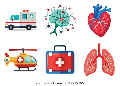 Medical icon vector set hospital elements signs. medicine, ambulance, doctor, nurse, stethoscope, patient, prescription symbol design