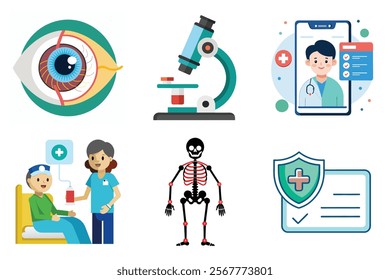 Medical icon vector set hospital elements signs. medicine, ambulance, doctor, nurse, stethoscope, patient, prescription symbol design