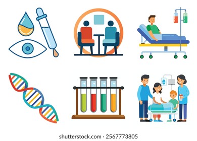 Medical icon vector set hospital elements signs. medicine, ambulance, doctor, nurse, stethoscope, patient, prescription symbol design