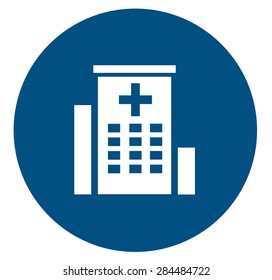 medical icon with white hospital building silhouette