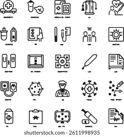 Medical icons in black Healthcare and Medicine Thin line vector icon set Medical Line Icon Set contains Stethoscope, Ambulance Healthcare thin line vector icon set Pixel perfect