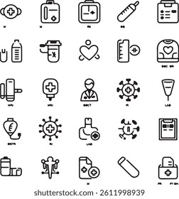 Medical icons in black Healthcare and Medicine Thin line vector icon set Medical Line Icon Set contains Stethoscope, Ambulance Healthcare thin line vector icon set Pixel perfect