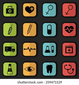 Medical icons in bright colors. Vector buttons. Original style   