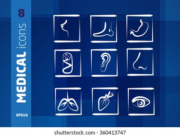 Medical Icons. Brochure. Leaflet. Symbols on the Background. Vector