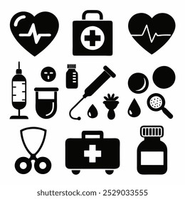 Medical icons collection. Black and simple. Vector set. Vector illustration isolated on white background.