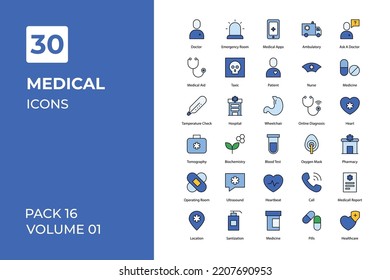 Colección de iconos médicos. Establecer la línea vectorial con elementos para conceptos móviles y aplicaciones web. Colección de iconos modernos.