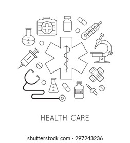Medical icons. Design elements for mobile, web applications. Vector illustration in outline style.