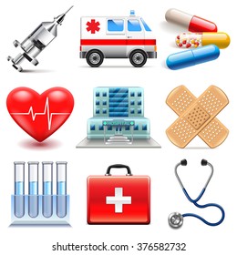 Medical icons detailed photo realistic vector set