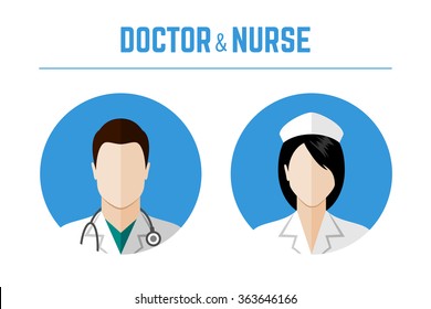 Medical icons. Doctor and nurse avatars. Flat style design