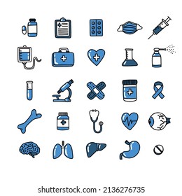 conjunto de doodle de iconos médicos, ilustración vectorial