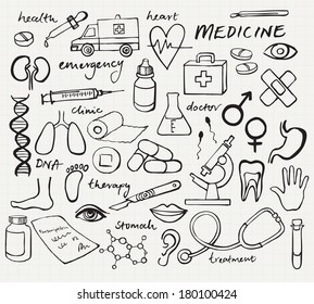 Medical icons doodle vector