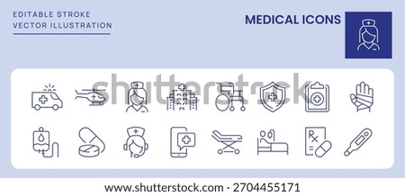 Medical Icons. Editable Stroke. Set of thin line icons symbol collection.