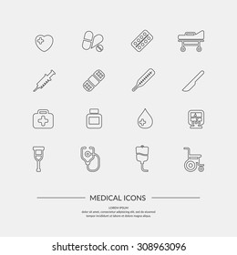 Medical icons. Elements and icons for cards, illustration, poster and web design.