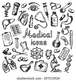 Medical icons and elements of health on a white background