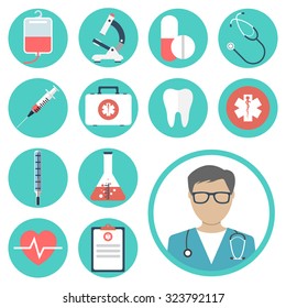 medical icons. medical equipments, tools. colorful template web and mobile applications. flat design. health and treatment. modern concept, vector illustration