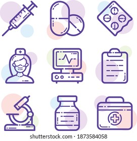 Medical Icons Flat Outline Set