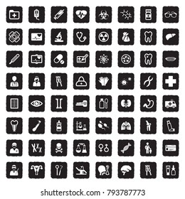 Medical Icons. Grunge Black Flat Design. Vector Illustration. 