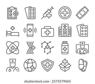 Medical icons. Medical and health line icon set. Editable Stroke.