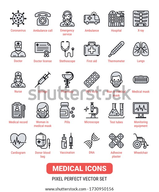 Medical\
icons kit. Health and medicine symbols - simple thin line web icon\
set. Vector illustration on white\
background