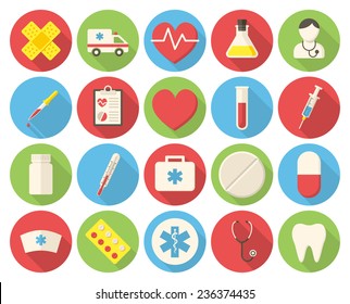 Medical Icons, Modern Flat Icons With Long Shadow