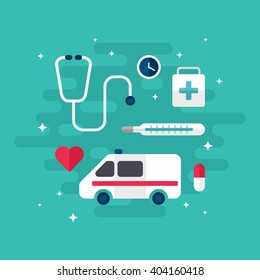 Medical Icons and Objects. Flat Style Vector Illustration. Medicine Concept