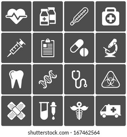 Medical icons on black background. Vector illustration