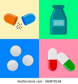 Medical icons on colorful  background. Flat design illustration
