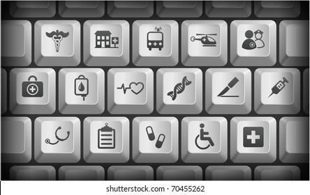 Medical Icons On Gray Computer Keyboard Buttons Original Illustration