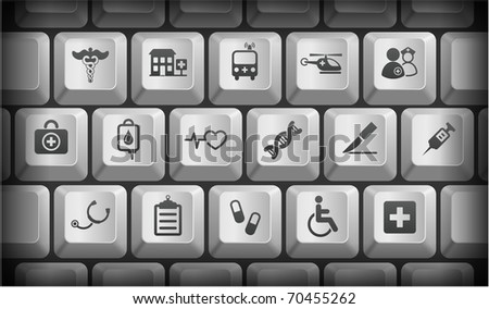 Medical Icons on Gray Computer Keyboard Buttons Original Illustration