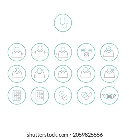 Medical icons outline on white background