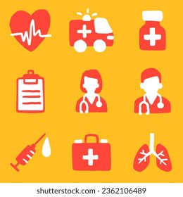 Medical icons red and white color. Vector Illustration